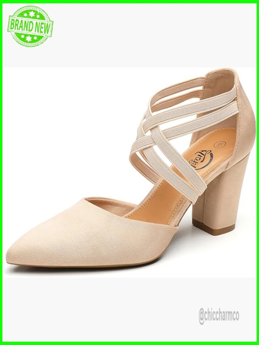 Chunky Block Heel Pumps Pointed Toe Crisscross Strappy Dress Shoes